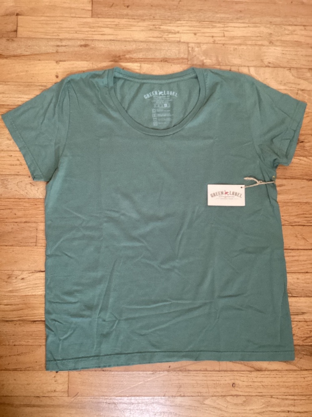 NWT Green Label Organic XL sea green organic cotton scoop neck tee shirt